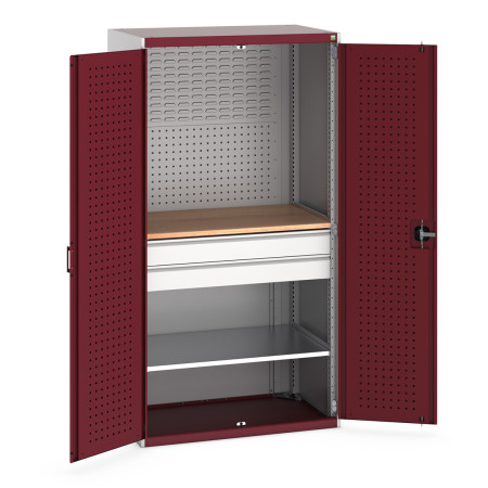 40021162 - Armoire CUBIO SMF-10620-137 - Mini atelier Portes Perfo, 1 Tablettes, 2 Tir - LxPxH 1050x650x2000mm - Rouge Pourpre RAL 3004 40021162 - Armoire CUBIO SMF-10620-137 - Mini atelier Portes Perfo, 1 Tablettes, 2 Tir - LxPxH 1050x650x2000mm - Rouge Pourpre RAL 3004