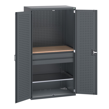 40021162 - Armoire CUBIO SMF-10620-137 - Mini atelier Portes Perfo, 1 Tablettes, 2 Tir - LxPxH 1050x650x2000mm - Full Gris Anthracite RAL 7016 40021162 - Armoire CUBIO SMF-10620-137 - Mini atelier Portes Perfo, 1 Tablettes, 2 Tir - LxPxH 1050x650x2000mm - Full Gris Anthracite RAL 7016