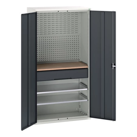 16926570 - VERSO Armoire mini atelier - 2 Tablettes, 1 Tiroir, 1 habillage, 1 plateau - LxPxH 1050x550x2000mm - Gris Anthracite RAL 7016 16926570 - VERSO Armoire mini atelier - 2 Tablettes, 1 Tiroir, 1 habillage, 1 plateau - LxPxH 1050x550x2000mm - Gris Anthracite RAL 7016