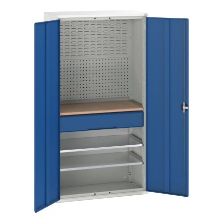 16926570 - VERSO Armoire mini atelier - 2 Tablettes, 1 Tiroir, 1 habillage, 1 plateau - LxPxH 1050x550x2000mm - Bleu Gentiane RAL 5010 16926570 - VERSO Armoire mini atelier - 2 Tablettes, 1 Tiroir, 1 habillage, 1 plateau - LxPxH 1050x550x2000mm - Bleu Gentiane RAL 5010