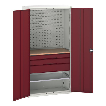 16926572 - VERSO Armoire mini atelier - 1 Tablettes, 3 Tiroirs, 1 habillage, 1 plateau - LxPxH 1050x550x2000mm - Rouge Pourpre RAL 3004 16926572 - VERSO Armoire mini atelier - 1 Tablettes, 3 Tiroirs, 1 habillage, 1 plateau - LxPxH 1050x550x2000mm - Rouge Pourpre RAL 3004