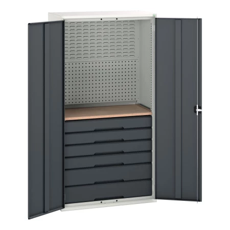 16926573 - VERSO Armoire mini atelier - 6 Tiroirs, 1 habillage, 1 plateau - LxPxH 1050x550x2000mm - Gris Anthracite RAL 7016 16926573 - VERSO Armoire mini atelier - 6 Tiroirs, 1 habillage, 1 plateau - LxPxH 1050x550x2000mm - Gris Anthracite RAL 7016
