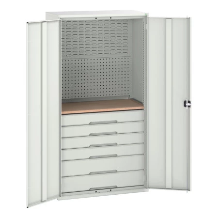 16926573 - VERSO Armoire mini atelier - 6 Tiroirs, 1 habillage, 1 plateau - LxPxH 1050x550x2000mm - Gris Clair RAL 7035 16926573 - VERSO Armoire mini atelier - 6 Tiroirs, 1 habillage, 1 plateau - LxPxH 1050x550x2000mm - Gris Clair RAL 7035
