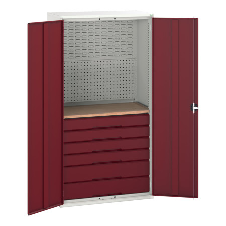 16926573 - VERSO Armoire mini atelier - 6 Tiroirs, 1 habillage, 1 plateau - LxPxH 1050x550x2000mm - Rouge Pourpre RAL 3004 16926573 - VERSO Armoire mini atelier - 6 Tiroirs, 1 habillage, 1 plateau - LxPxH 1050x550x2000mm - Rouge Pourpre RAL 3004