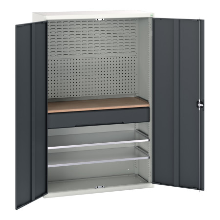 16926592 - VERSO Armoire mini atelier - 2 Tablettes, 1 Tiroir, 1 habillage, 1 plateau - LxPxH 1300x550x2000mm - Gris Anthracite RAL 7016 16926592 - VERSO Armoire mini atelier - 2 Tablettes, 1 Tiroir, 1 habillage, 1 plateau - LxPxH 1300x550x2000mm - Gris Anthracite RAL 7016