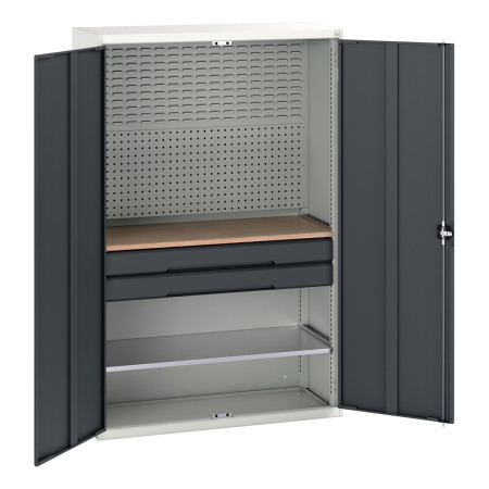 16926593 - VERSO Armoire mini atelier - 1 Tablettes, 2 Tiroirs, 1 habillage, 1 plateau - LxPxH 1300x550x2000mm - Gris Anthracite RAL 7016 16926593 - VERSO Armoire mini atelier - 1 Tablettes, 2 Tiroirs, 1 habillage, 1 plateau - LxPxH 1300x550x2000mm - Gris Anthracite RAL 7016