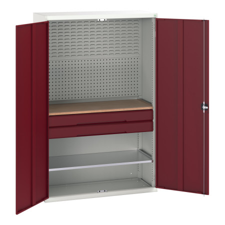 16926593 - VERSO Armoire mini atelier - 1 Tablettes, 2 Tiroirs, 1 habillage, 1 plateau - LxPxH 1300x550x2000mm - Rouge Pourpre RAL 3004 16926593 - VERSO Armoire mini atelier - 1 Tablettes, 2 Tiroirs, 1 habillage, 1 plateau - LxPxH 1300x550x2000mm - Rouge Pourpre RAL 3004