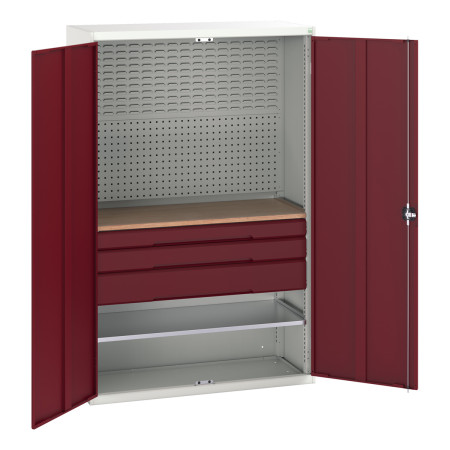 16926594 - VERSO Armoire mini atelier - 1 Tablettes, 3 Tiroirs, 1 habillage, 1 plateau - LxPxH 1300x550x2000mm - Rouge Pourpre RAL 3004 16926594 - VERSO Armoire mini atelier - 1 Tablettes, 3 Tiroirs, 1 habillage, 1 plateau - LxPxH 1300x550x2000mm - Rouge Pourpre RAL 3004