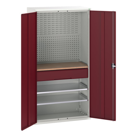 16926570 - VERSO Armoire mini atelier - 2 Tablettes, 1 Tiroir, 1 habillage, 1 plateau - LxPxH 1050x550x2000mm - Rouge Pourpre RAL 3004 16926570 - VERSO Armoire mini atelier - 2 Tablettes, 1 Tiroir, 1 habillage, 1 plateau - LxPxH 1050x550x2000mm - Rouge Pourpre RAL 3004