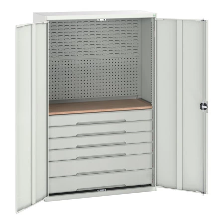 16926595 - VERSO Armoire mini atelier - 6 Tiroirs, 1 habillage, 1 plateau - LxPxH 1300x550x2000mm - Gris Clair RAL 7035 16926595 - VERSO Armoire mini atelier - 6 Tiroirs, 1 habillage, 1 plateau - LxPxH 1300x550x2000mm - Gris Clair RAL 7035