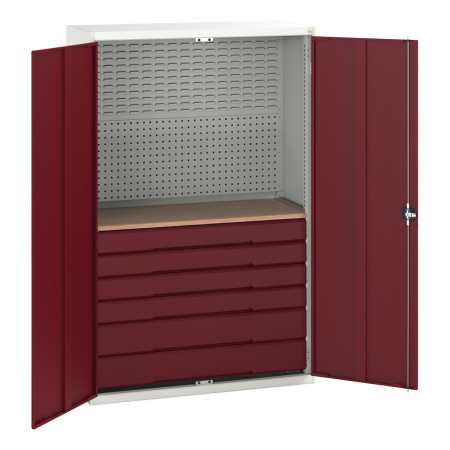 16926595 - VERSO Armoire mini atelier - 6 Tiroirs, 1 habillage, 1 plateau - LxPxH 1300x550x2000mm - Rouge Pourpre RAL 3004 16926595 - VERSO Armoire mini atelier - 6 Tiroirs, 1 habillage, 1 plateau - LxPxH 1300x550x2000mm - Rouge Pourpre RAL 3004