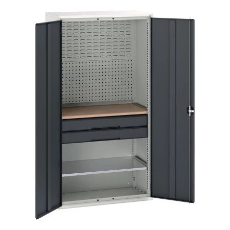 16926571 - VERSO Armoire mini atelier - 1 Tablettes, 2 Tiroirs, 1 habillage, 1 plateau - LxPxH 1050x550x2000mm - Gris Anthracite RAL 7016 16926571 - VERSO Armoire mini atelier - 1 Tablettes, 2 Tiroirs, 1 habillage, 1 plateau - LxPxH 1050x550x2000mm - Gris Anthracite RAL 7016