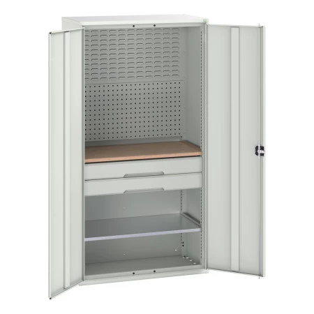 16926571 - VERSO Armoire mini atelier - 1 Tablettes, 2 Tiroirs, 1 habillage, 1 plateau - LxPxH 1050x550x2000mm - Gris Clair RAL 7035 16926571 - VERSO Armoire mini atelier - 1 Tablettes, 2 Tiroirs, 1 habillage, 1 plateau - LxPxH 1050x550x2000mm - Gris Clair RAL 7035