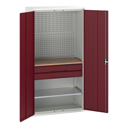 16926571 - VERSO Armoire mini atelier - 1 Tablettes, 2 Tiroirs, 1 habillage, 1 plateau - LxPxH 1050x550x2000mm - Rouge Pourpre RAL 3004 16926571 - VERSO Armoire mini atelier - 1 Tablettes, 2 Tiroirs, 1 habillage, 1 plateau - LxPxH 1050x550x2000mm - Rouge Pourpre RAL 3004