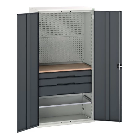 16926572 - VERSO Armoire mini atelier - 1 Tablettes, 3 Tiroirs, 1 habillage, 1 plateau - LxPxH 1050x550x2000mm - Gris Anthracite RAL 7016 16926572 - VERSO Armoire mini atelier - 1 Tablettes, 3 Tiroirs, 1 habillage, 1 plateau - LxPxH 1050x550x2000mm - Gris Anthracite RAL 7016