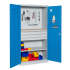 Armoire à Portes et Fond Perforés - 3 Tiroirs, 2 Etagères, 1 Plateau Bois - LxPxH 1000x500x1950 mm - Caisson et Ossature Gris Clair RAL 7035 - Façade Bleu Industrie 5015 Armoire à Portes et Fond Perforés - 3 Tiroirs, 2 Etagères, 1 Plateau Bois - LxPxH 1000x500x1950 mm - Caisson et Ossature Gris Clair RAL 7035 - Façade Bleu Industrie 5015