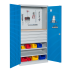 Armoire à Portes et Fond Perforés - 4 Tiroirs, 2 Etagères, 1 Plateau Bois - LxPxH 1000x500x1950 mm - Caisson et Ossature Gris Clair RAL 7035 - Façade Bleu Industrie 5015 Armoire à Portes et Fond Perforés - 4 Tiroirs, 2 Etagères, 1 Plateau Bois - LxPxH 1000x500x1950 mm - Caisson et Ossature Gris Clair RAL 7035 - Façade Bleu Industrie 5015