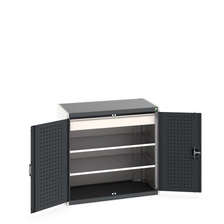 40021201 - Armoire CUBIO SMF-10610-1 - Avec Portes Perfo, 2 Tablettes, 1 Tiroir - LxPxH 1050x650x1000mm - Gris Anthracite RAL 7016 40021201 - Armoire CUBIO SMF-10610-1 - Avec Portes Perfo, 2 Tablettes, 1 Tiroir - LxPxH 1050x650x1000mm - Gris Anthracite RAL 7016