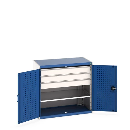 40021203 - Armoire CUBIO SMF-10610-1S - Avec Portes Perfo, 1 Tablettes, 3 Tiroirs - LxPxH 1050x650x1000mm - Bleu Gentiane RAL 5010 40021203 - Armoire CUBIO SMF-10610-1S - Avec Portes Perfo, 1 Tablettes, 3 Tiroirs - LxPxH 1050x650x1000mm - Bleu Gentiane RAL 5010