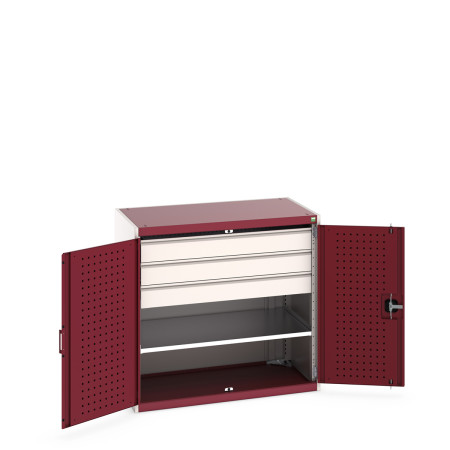 40021203 - Armoire CUBIO SMF-10610-1S - Avec Portes Perfo, 1 Tablettes, 3 Tiroirs - LxPxH 1050x650x1000mm - Rouge Pourpre RAL 3004 40021203 - Armoire CUBIO SMF-10610-1S - Avec Portes Perfo, 1 Tablettes, 3 Tiroirs - LxPxH 1050x650x1000mm - Rouge Pourpre RAL 3004