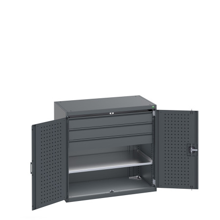 40021203 - Armoire CUBIO SMF-10610-1S - Avec Portes Perfo, 1 Tablettes, 3 Tiroirs - LxPxH 1050x650x1000mm - Full Gris Anthracite RAL 7016 40021203 - Armoire CUBIO SMF-10610-1S - Avec Portes Perfo, 1 Tablettes, 3 Tiroirs - LxPxH 1050x650x1000mm - Full Gris Anthracite RAL 7016