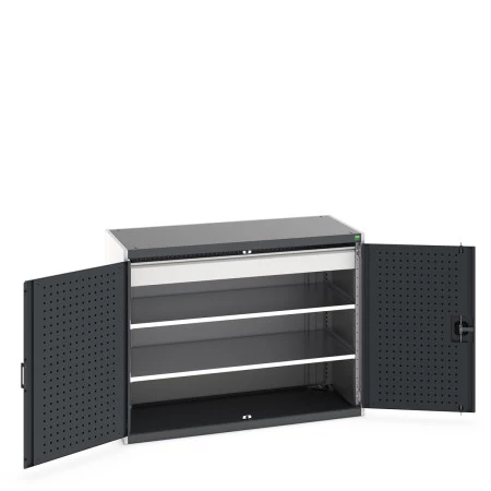 40022083 - Armoire CUBIO SMF-13610 - Avec Portes Perfo, 2 Tablettes, 1 Tiroir - LxPxH 1300x650x1000mm - Gris Anthracite RAL 7016 40022083 - Armoire CUBIO SMF-13610 - Avec Portes Perfo, 2 Tablettes, 1 Tiroir - LxPxH 1300x650x1000mm - Gris Anthracite RAL 7016