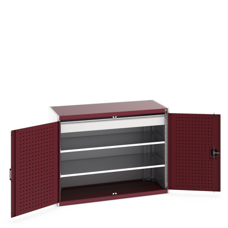 40022083 - Armoire CUBIO SMF-13610 - Avec Portes Perfo, 2 Tablettes, 1 Tiroir - LxPxH 1300x650x1000mm - Rouge Pourpre RAL 3004 40022083 - Armoire CUBIO SMF-13610 - Avec Portes Perfo, 2 Tablettes, 1 Tiroir - LxPxH 1300x650x1000mm - Rouge Pourpre RAL 3004
