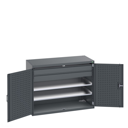 40022084 - Armoire CUBIO SMF-13610 - Avec Portes Perfo, 2 Tablettes, 2 Tiroirs - LxPxH 1300x650x1000mm - Full Gris Anthracite RAL 7016 40022084 - Armoire CUBIO SMF-13610 - Avec Portes Perfo, 2 Tablettes, 2 Tiroirs - LxPxH 1300x650x1000mm - Full Gris Anthracite RAL 7016