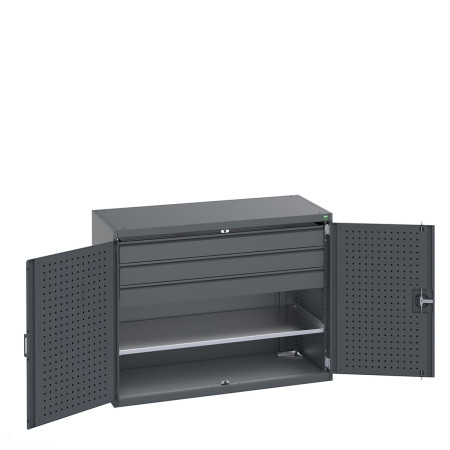 40022085 - Armoire CUBIO SMF-13610 - Avec Portes Perfo, 1 Tablette, 3 Tiroirs - LxPxH 1300x650x1000mm - Full Gris Anthracite RAL 7016 40022085 - Armoire CUBIO SMF-13610 - Avec Portes Perfo, 1 Tablette, 3 Tiroirs - LxPxH 1300x650x1000mm - Full Gris Anthracite RAL 7016