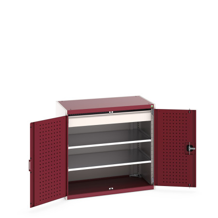 40021201 - Armoire CUBIO SMF-10610-1 - Avec Portes Perfo, 2 Tablettes, 1 Tiroir - LxPxH 1050x650x1000mm - Rouge Pourpre RAL 3004 40021201 - Armoire CUBIO SMF-10610-1 - Avec Portes Perfo, 2 Tablettes, 1 Tiroir - LxPxH 1050x650x1000mm - Rouge Pourpre RAL 3004