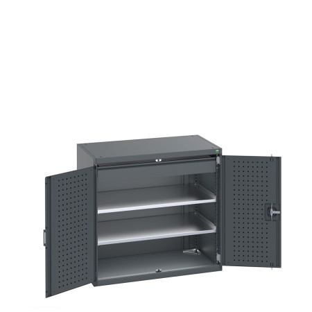 40021201 - Armoire CUBIO SMF-10610-1 - Avec Portes Perfo, 2 Tablettes, 1 Tiroir - LxPxH 1050x650x1000mm - Full Gris Anthracite RAL 7016 40021201 - Armoire CUBIO SMF-10610-1 - Avec Portes Perfo, 2 Tablettes, 1 Tiroir - LxPxH 1050x650x1000mm - Full Gris Anthracite RAL 7016