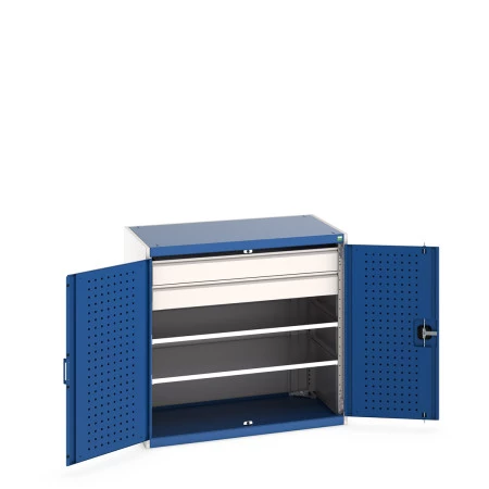 40021202 - Armoire CUBIO SMF-10610-2S - Avec Portes Perfo, 2 Tablettes, 2 Tiroirs - LxPxH 1050x650x1000mm - Bleu Gentiane RAL 5010 40021202 - Armoire CUBIO SMF-10610-2S - Avec Portes Perfo, 2 Tablettes, 2 Tiroirs - LxPxH 1050x650x1000mm - Bleu Gentiane RAL 5010