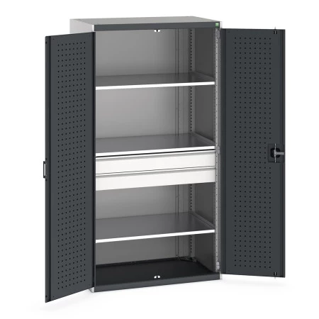 40021169 - CUBIO Armoire SMF-10620-135 - Avec 2 Tiroirs, 3 Tablettes - LxPxH 1050x650x2000mm - Gris Anthracite RAL 7016 40021169 - CUBIO Armoire SMF-10620-135 - Avec 2 Tiroirs, 3 Tablettes - LxPxH 1050x650x2000mm - Gris Anthracite RAL 7016