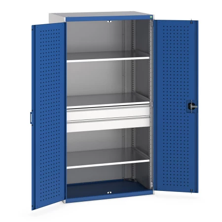 40021169 - CUBIO Armoire SMF-10620-135 - Avec 2 Tiroirs, 3 Tablettes - LxPxH 1050x650x2000mm - Bleu Gentiane RAL 5010 40021169 - CUBIO Armoire SMF-10620-135 - Avec 2 Tiroirs, 3 Tablettes - LxPxH 1050x650x2000mm - Bleu Gentiane RAL 5010