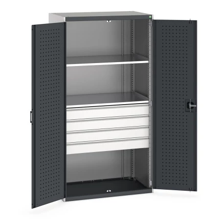 40021108 - Armoire CUBIO SMF-10620-21 - Portes Perfo, 4 Tiroirs, 2 Tablettes - LxPxH 1050x650x2000mm - Gris Anthracite RAL 7016 40021108 - Armoire CUBIO SMF-10620-21 - Portes Perfo, 4 Tiroirs, 2 Tablettes - LxPxH 1050x650x2000mm - Gris Anthracite RAL 7016