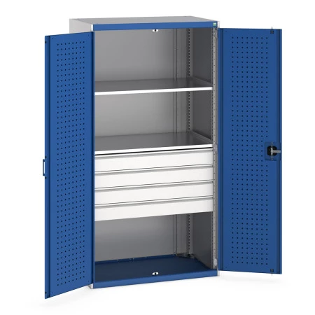 40021108 - Armoire CUBIO SMF-10620-21 - Portes Perfo, 4 Tiroirs, 2 Tablettes - LxPxH 1050x650x2000mm - Bleu Gentiane RAL 5010 40021108 - Armoire CUBIO SMF-10620-21 - Portes Perfo, 4 Tiroirs, 2 Tablettes - LxPxH 1050x650x2000mm - Bleu Gentiane RAL 5010