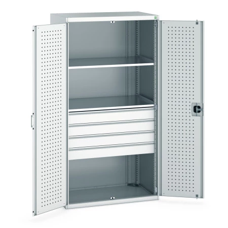 40021108 - Armoire CUBIO SMF-10620-21 - Portes Perfo, 4 Tiroirs, 2 Tablettes - LxPxH 1050x650x2000mm - Gris Clair RAL 7035 40021108 - Armoire CUBIO SMF-10620-21 - Portes Perfo, 4 Tiroirs, 2 Tablettes - LxPxH 1050x650x2000mm - Gris Clair RAL 7035