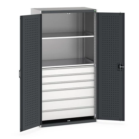 40021113 - Armoire CUBIO SMF-10620-114 - Portes Perfo, 6 Tiroirs, 2 Tablettes - LxPxH 1050x650x2000mm - Gris Anthracite RAL 7016 40021113 - Armoire CUBIO SMF-10620-114 - Portes Perfo, 6 Tiroirs, 2 Tablettes - LxPxH 1050x650x2000mm - Gris Anthracite RAL 7016