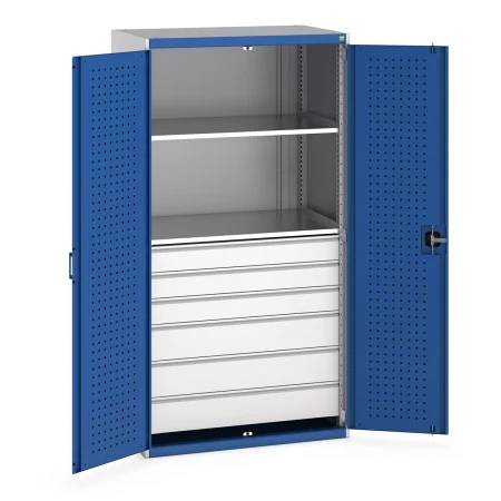 40021113 - Armoire CUBIO SMF-10620-114 - Portes Perfo, 6 Tiroirs, 2 Tablettes - LxPxH 1050x650x2000mm - Bleu Gentiane RAL 5010 40021113 - Armoire CUBIO SMF-10620-114 - Portes Perfo, 6 Tiroirs, 2 Tablettes - LxPxH 1050x650x2000mm - Bleu Gentiane RAL 5010