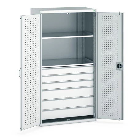 40021113 - Armoire CUBIO SMF-10620-114 - Portes Perfo, 6 Tiroirs, 2 Tablettes - LxPxH 1050x650x2000mm - Gris Clair RAL 7035 40021113 - Armoire CUBIO SMF-10620-114 - Portes Perfo, 6 Tiroirs, 2 Tablettes - LxPxH 1050x650x2000mm - Gris Clair RAL 7035