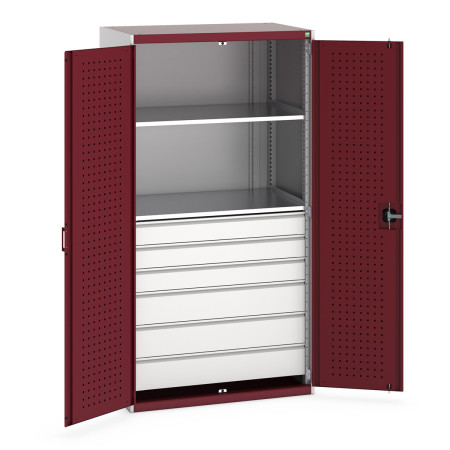 40021113 - Armoire CUBIO SMF-10620-114 - Portes Perfo, 6 Tiroirs, 2 Tablettes - LxPxH 1050x650x2000mm - Rouge Pourpre RAL 3004 40021113 - Armoire CUBIO SMF-10620-114 - Portes Perfo, 6 Tiroirs, 2 Tablettes - LxPxH 1050x650x2000mm - Rouge Pourpre RAL 3004