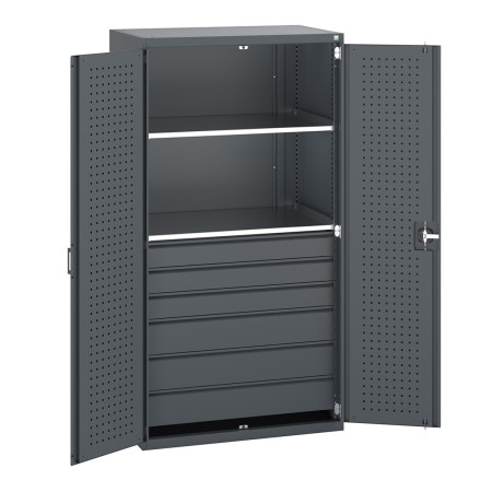 40021113 - Armoire CUBIO SMF-10620-114 - Portes Perfo, 6 Tiroirs, 2 Tablettes - LxPxH 1050x650x2000mm - Full Gris Anthracite RAL 7016 40021113 - Armoire CUBIO SMF-10620-114 - Portes Perfo, 6 Tiroirs, 2 Tablettes - LxPxH 1050x650x2000mm - Full Gris Anthracite RAL 7016