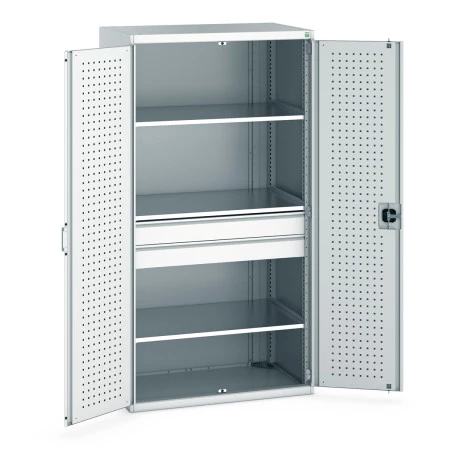 40021169 - CUBIO Armoire SMF-10620-135 - Avec 2 Tiroirs, 3 Tablettes - LxPxH 1050x650x2000mm - Gris Clair RAL 7035 40021169 - CUBIO Armoire SMF-10620-135 - Avec 2 Tiroirs, 3 Tablettes - LxPxH 1050x650x2000mm - Gris Clair RAL 7035