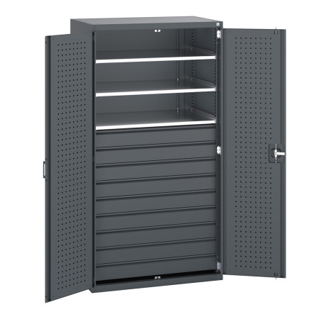 40021114 - Armoire CUBIO SMF-10620-115 - Portes Perfo, 9 Tiroirs, 3 Tablettes - LxPxH 1050x650x2000mm - Full Gris Anthracite RAL 7016 40021114 - Armoire CUBIO SMF-10620-115 - Portes Perfo, 9 Tiroirs, 3 Tablettes - LxPxH 1050x650x2000mm - Full Gris Anthracite RAL 7016