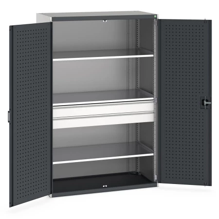 40022139 - CUBIO Armoire SMF 13620-116 - Avec 2 Tiroirs, 3 Tablettes - LxPxH 1300x650x2000mm - Gris Anthracite RAL 7016 40022139 - CUBIO Armoire SMF 13620-116 - Avec 2 Tiroirs, 3 Tablettes - LxPxH 1300x650x2000mm - Gris Anthracite RAL 7016