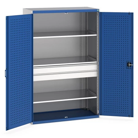 40022139 - CUBIO Armoire SMF 13620-116 - Avec 2 Tiroirs, 3 Tablettes - LxPxH 1300x650x2000mm - Bleu Gentiane RAL 5010 40022139 - CUBIO Armoire SMF 13620-116 - Avec 2 Tiroirs, 3 Tablettes - LxPxH 1300x650x2000mm - Bleu Gentiane RAL 5010