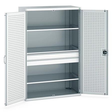 40022139 - CUBIO Armoire SMF 13620-116 - Avec 2 Tiroirs, 3 Tablettes - LxPxH 1300x650x2000mm - Gris Clair RAL 7035 40022139 - CUBIO Armoire SMF 13620-116 - Avec 2 Tiroirs, 3 Tablettes - LxPxH 1300x650x2000mm - Gris Clair RAL 7035