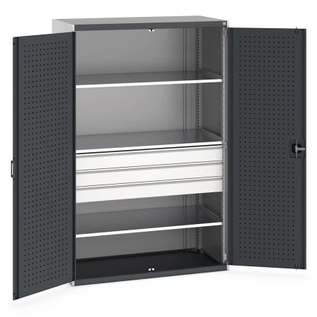 40022087 - Armoire CUBIO SMF-13620 - Avec Portes Perfo, 3 Tiroirs, 3 Tablettes - LxPxH 1300x650x2000mm - Gris Anthracite RAL 7016 40022087 - Armoire CUBIO SMF-13620 - Avec Portes Perfo, 3 Tiroirs, 3 Tablettes - LxPxH 1300x650x2000mm - Gris Anthracite RAL 7016