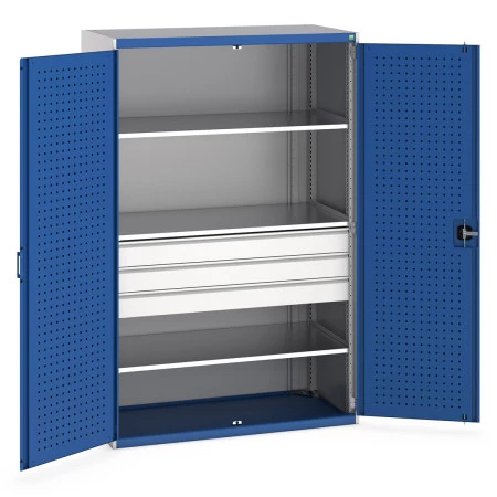 40022087 - Armoire CUBIO SMF-13620 - Avec Portes Perfo, 3 Tiroirs, 3 Tablettes - LxPxH 1300x650x2000mm - Bleu Gentiane RAL 5010 40022087 - Armoire CUBIO SMF-13620 - Avec Portes Perfo, 3 Tiroirs, 3 Tablettes - LxPxH 1300x650x2000mm - Bleu Gentiane RAL 5010