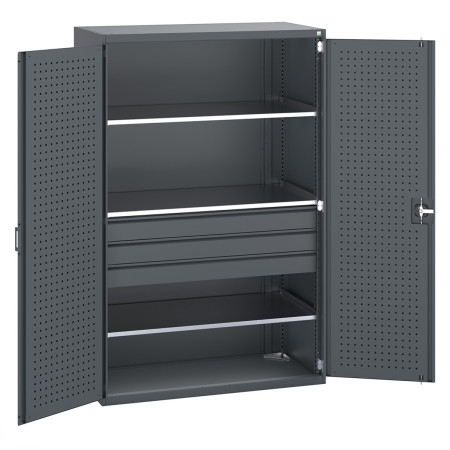 40022087 - Armoire CUBIO SMF-13620 - Avec Portes Perfo, 3 Tiroirs, 3 Tablettes - LxPxH 1300x650x2000mm - Full Gris Anthracite RAL 7016 40022087 - Armoire CUBIO SMF-13620 - Avec Portes Perfo, 3 Tiroirs, 3 Tablettes - LxPxH 1300x650x2000mm - Full Gris Anthracite RAL 7016